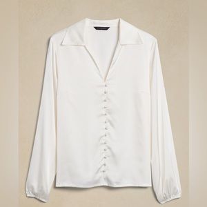 Banana Republic satin covered button 70s style collar LS top S